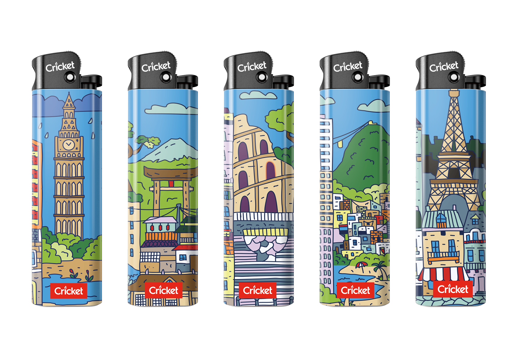 The "Freehand City" collection features hand-drawn designs of famous cities, highlighting their unique architecture through colorful and detailed illustrations.