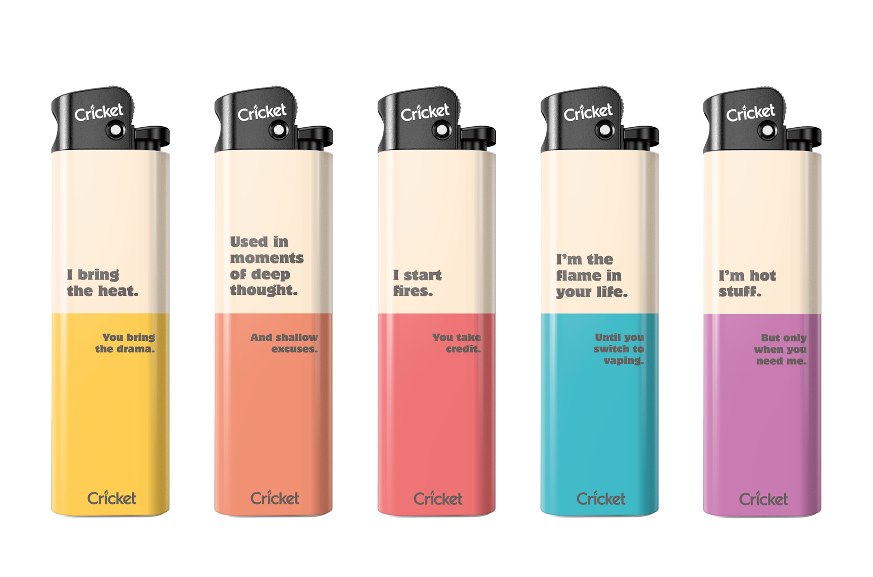 The Period collection is a group of 10 lighters that talk back. Each one delivers a punchy truth. They’re colorful, cheeky, and unapologetically honest about the life of a lighter. Lost often, loved always, and never just a tool, these designs are here to connect. 