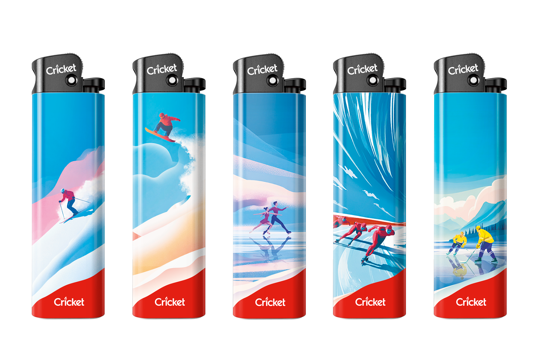 Frosted Games is a winter-themed collection inspired by the 2026 Winter Olympics. Each lighter captures the energy of winter sports and the spirit of the Olympic Flame, translated into crisp, frosted designs that celebrate movement, competition, and cold-season intensity.